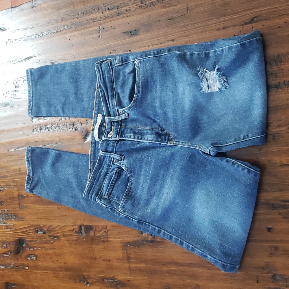 Levi's 721 High Rise Skinny Ripped Distressed Blue Jeans Size W28 L30 - Picture 2 of 14